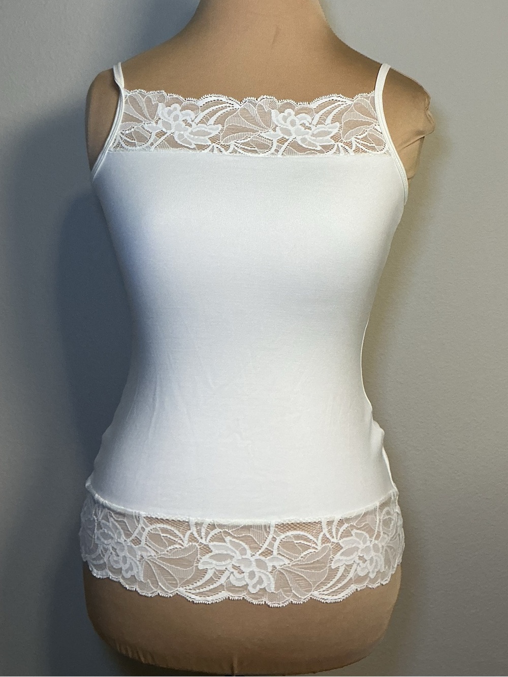 White Lace Trim Cami Tank Top